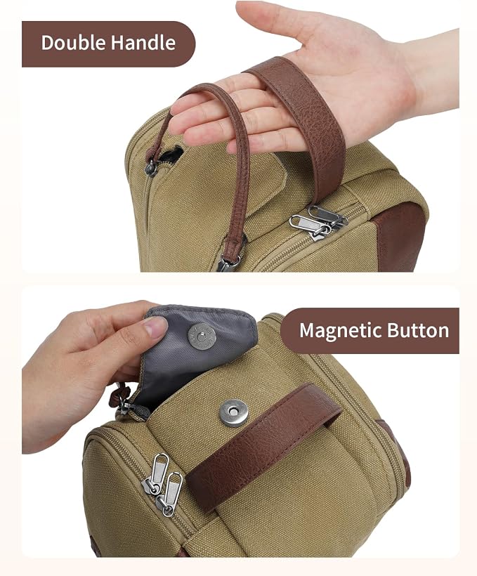 WANDF Toiletry Bag for Men Travel Toiletry Organizer Canvas and Leather Dopp - Image 8