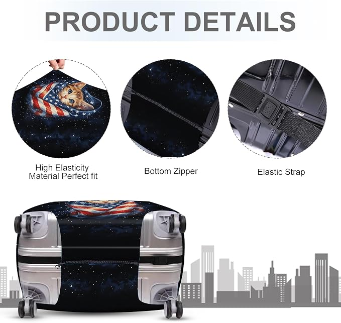 ANNA QUEEN Cute Patriotic Cat Luggage Cover, American Flag Suitcase Protector - Image 4