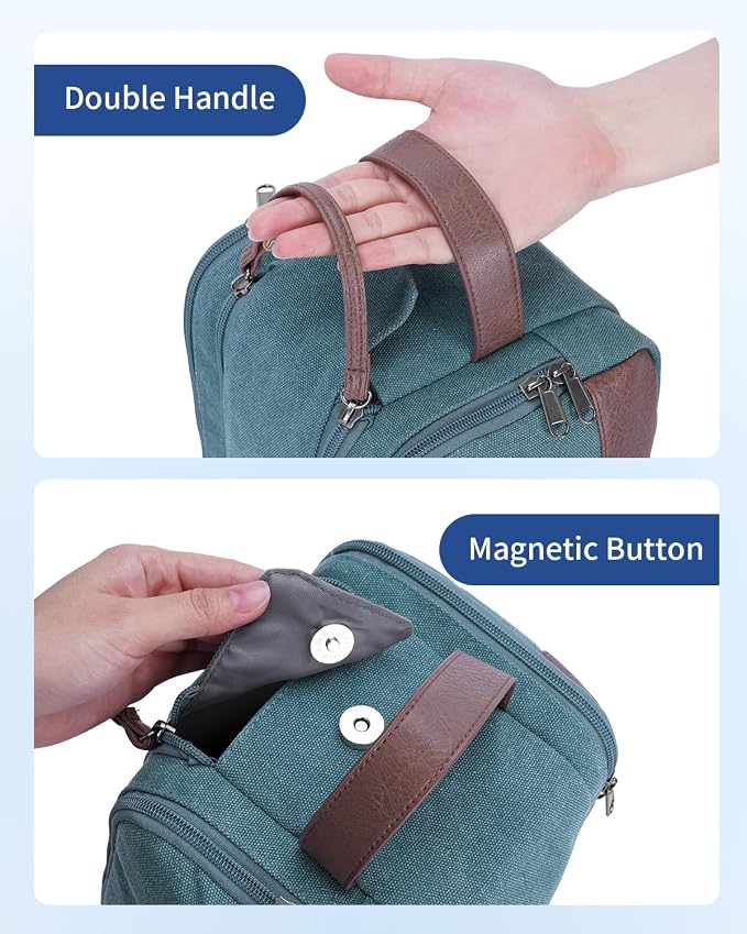 WANDF Toiletry Bag for Men Travel Toiletry Organizer Canvas and Leather Dopp - Image 9