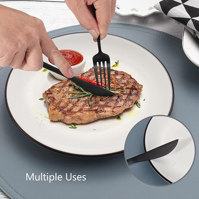 Matte Black Silverware Set, VANVRO 60-Piece Stainless Steel Flatware Set - Image 5