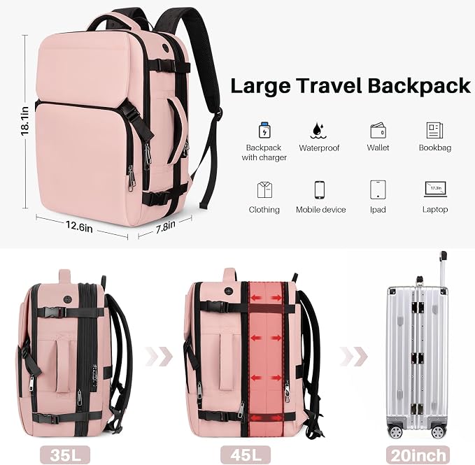 Travel Backpack Carry On Flight Approved, Lightweight Large Travel Backpack - Image 3
