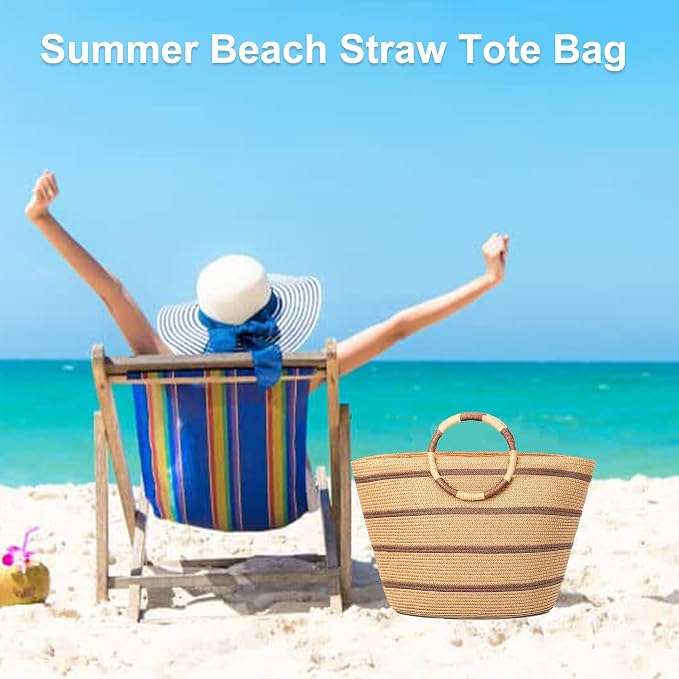 Beach Bags for Women Straw Tote Bag Summer Beach Bag Large Woven Straw Tote for - Image 4