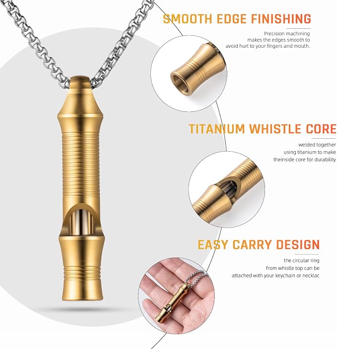 TISUR Titanium Emergency Whistle, EDC Safety Whistles Necklace Loud up to 120db - Image 3