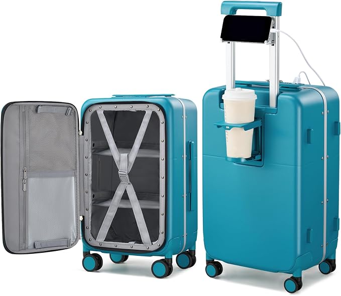 Hanke 28 Inch Luggage with Cup Holder and Charge, Top Opening Hard Shell by Hanke