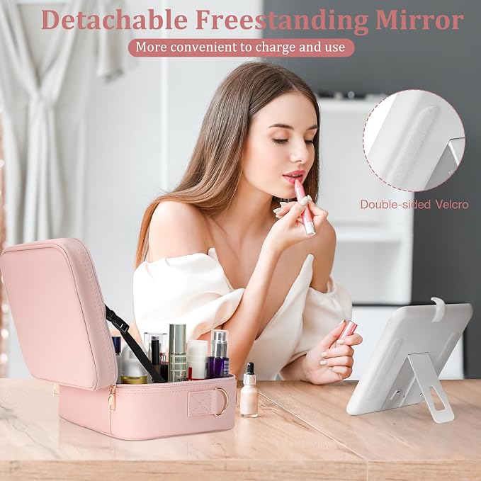 Makeup Bag with LED Mirror, Rechargeable LED Light - Image 4
