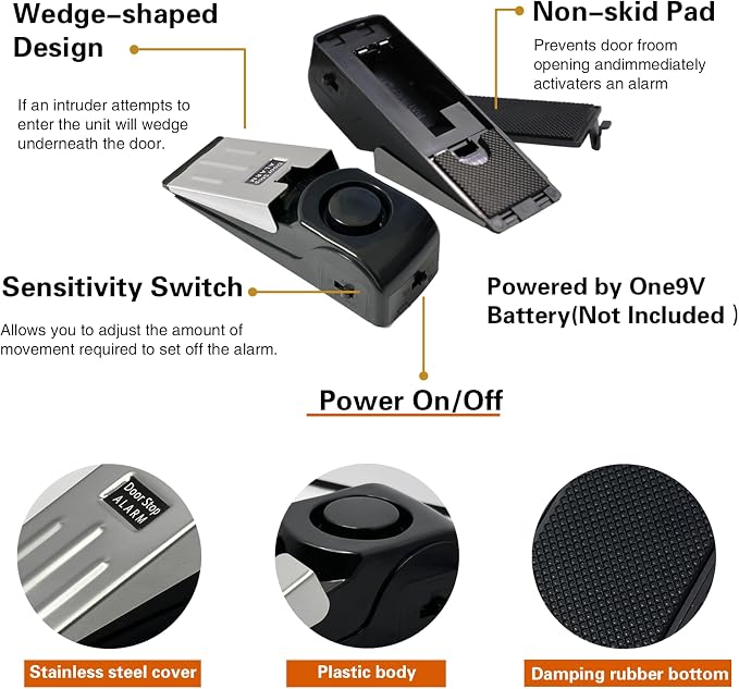 2 Pack Portable Door Stop Alarm, Door Stopper - Image 6