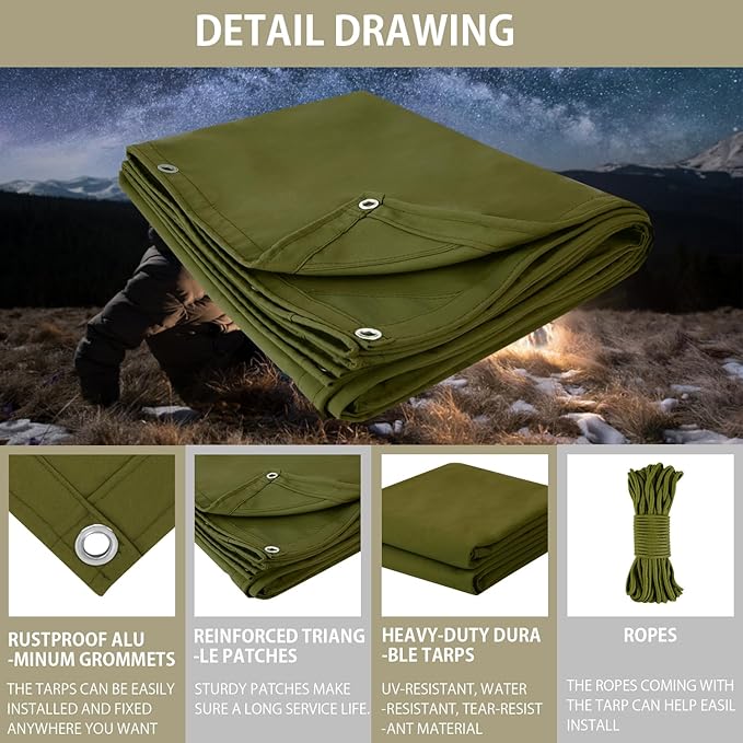 FoundGo Canvas Tarp 20x30ft Heavy Duty Waterresistant Tarps - Image 5