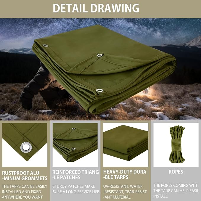 FoundGo Canvas Tarp 8x12ft Heavy Duty Waterproof Tarps - Image 5