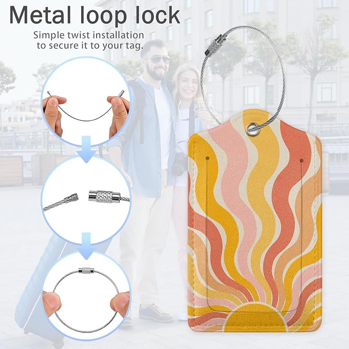 Retro Boho Rainbow Luggage Tags, 2 Pack Sunrise Luggage Tag, Leather Privacy - Image 5