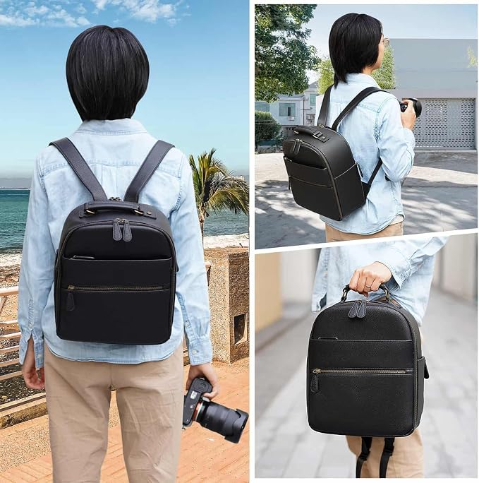 Small Camera Backpack, Classic PU Leather - Image 7