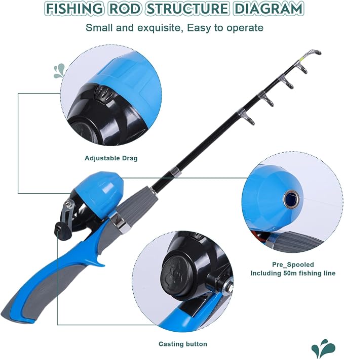 Urban Deco Kids Fishing Pole Kit 2 Pack, Portable Telescopic Kids Fishing Rod - Image 3