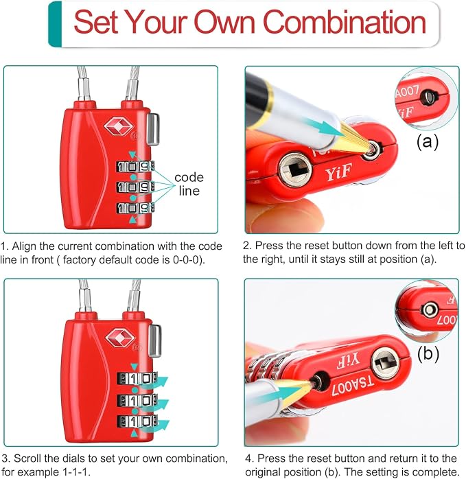 ZHEGE Luggage Locks TSA Approved 4 Pack Cable Padlocks - Image 7