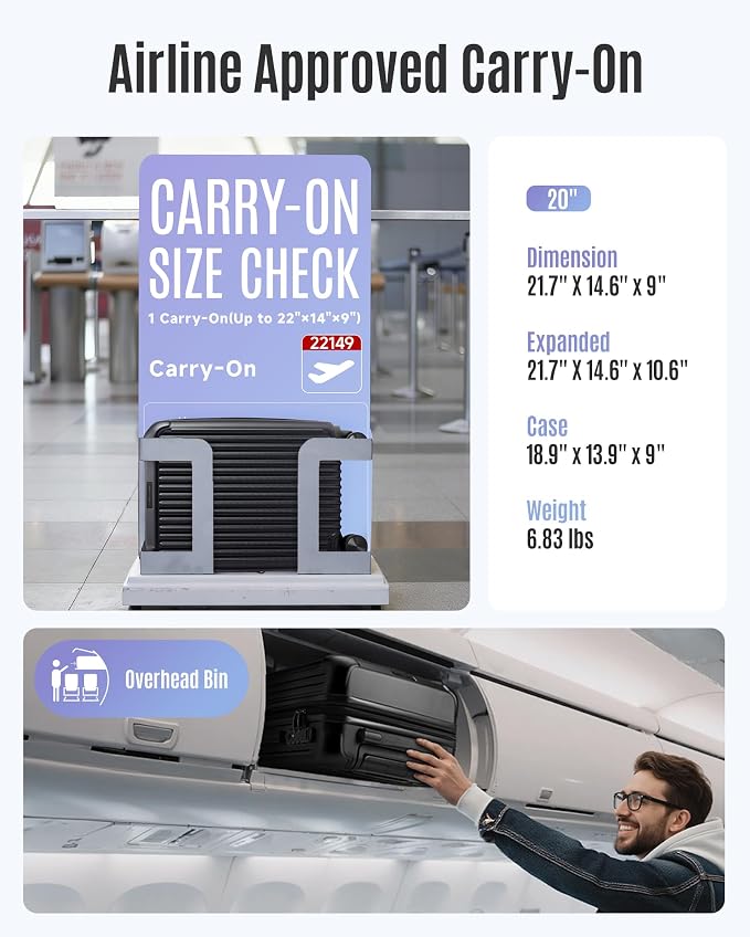 LIGHT FLIGHT Carry On Luggage 22x14x9 Airline Approved, Durable Hard Shell - Image 6