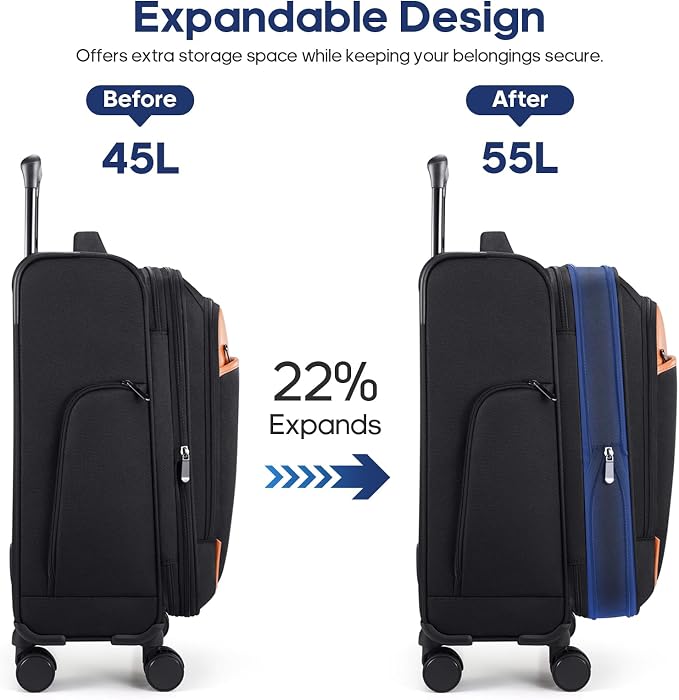 UKEIN Softside Expandable Carry On Luggage 22x14x9 Airline Approved, 20 Inch - Image 3