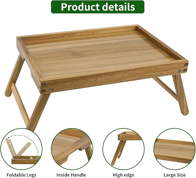 VaeFae Acacia Bed Table Tray, Wooden Breakfast Tray - Image 4