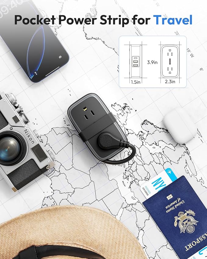 Travel Power Strip with USB C Port, NTONPOWER Flat Plug Extension Cord with 4 - Image 6