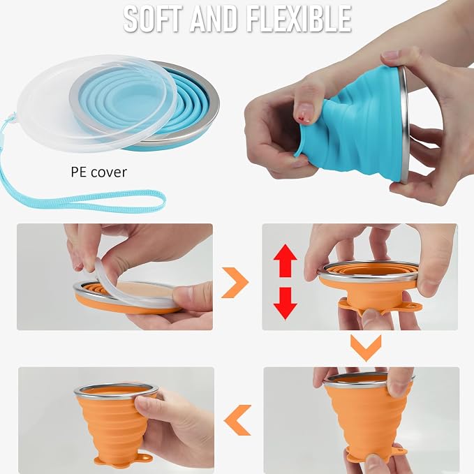 JBER Silicone Collapsible Travel Cup, 4 Pack Silicone Folding Camping Cup - Image 5