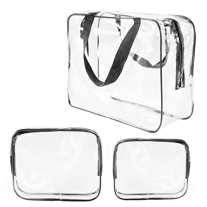 3Pcs Crystal Clear PVC Travel Toiletry Bag Kit by ROYBENS