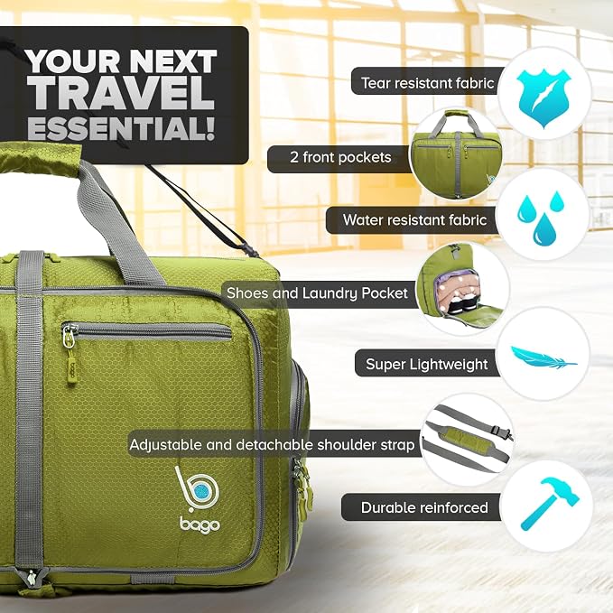 Bago Foldable Duffel Bags for Traveling Women & Men - 40L Sports Packable - Image 4