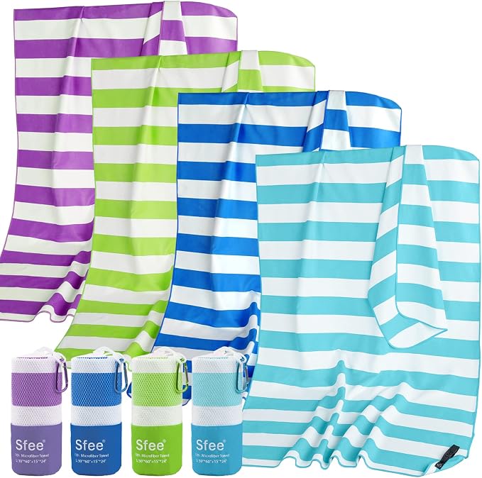 Sfee 4 Pack Microfiber Travel Towel, Beach Towel Quick Dry Towel Camping Towel by Sfee