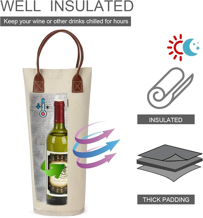 ZORMY Single Bottle Insulated Wine Tote, 1 Bottle Wine Carrier Bag Padded Wine - Image 2