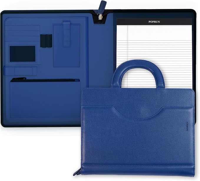 POPRUN Portfolio Binder with Zipper, Leather Padfolio Document Organizer with by POPRUN