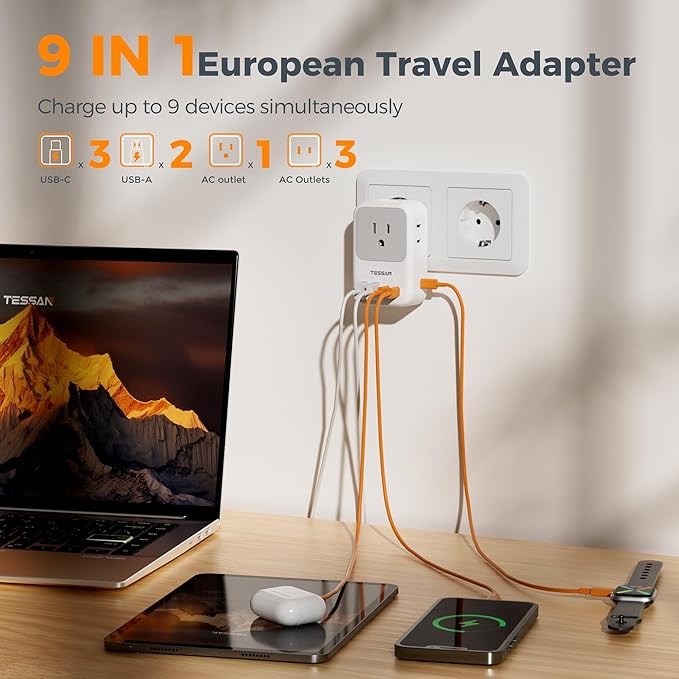 TESSAN European Travel Plug Adapter 2-Pack, US to EU Outlet Adaptor - Image 3