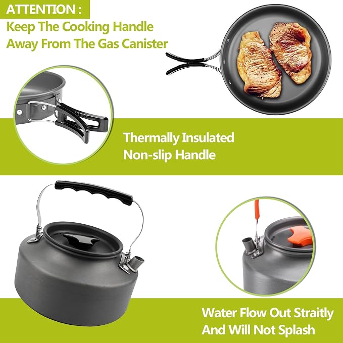 aiGear Camping Cookware Mess Kit, Non-Stick Camping Pan Pot Kettle, Lightweight - Image 4