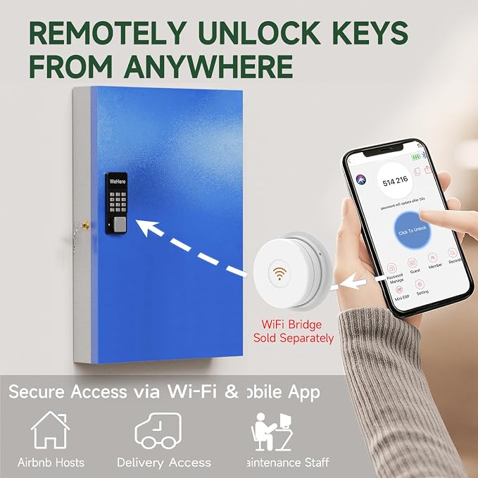 WeHere 96 Key Lock Box Wall Mount, APP Bluetooth/OTP/Wi-Fi Remote/Fixed - Image 5