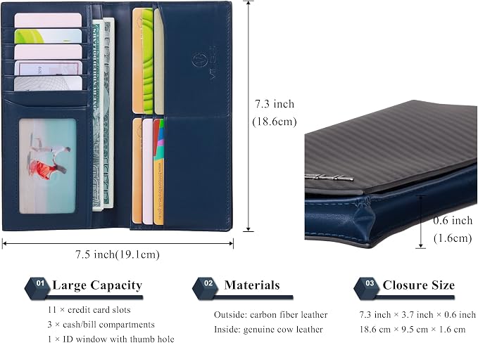 VISOUL Mens Leather Long Checkbook Bifold Wallets - Image 3