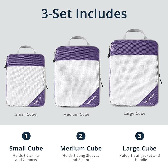 Compression Packing Cubes 3 Set, Compressible Space-Saving Packing Cubes - Image 3