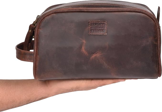 LEATHER VILLAGE Premium Leather Toiletry Travel Pouch - Image 6