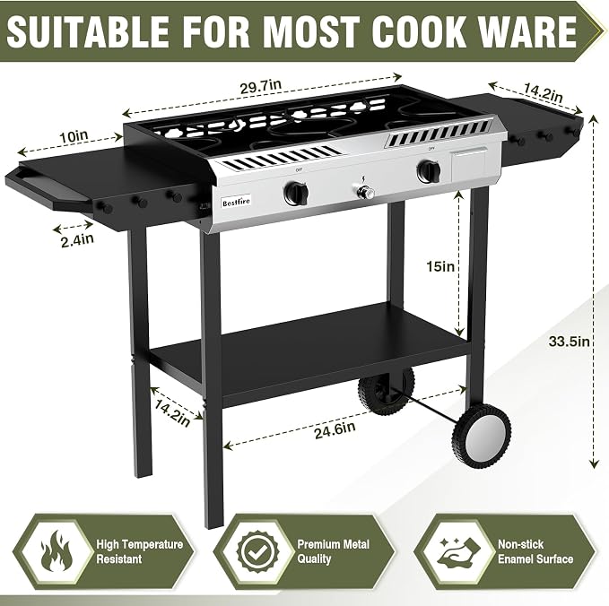 BESTFIRE 2 Burner Propane Gas Stove Outdoor Cooking Station – 150, 000 BTU - Image 4