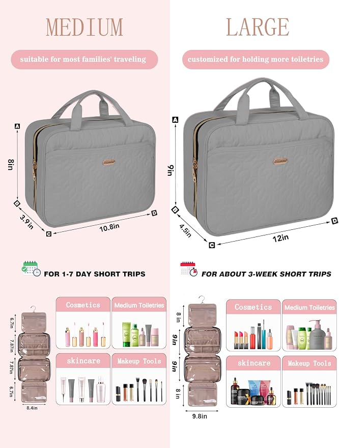Grey Toiletry Bag, Makeup Organizer, Travel Bag - Image 6