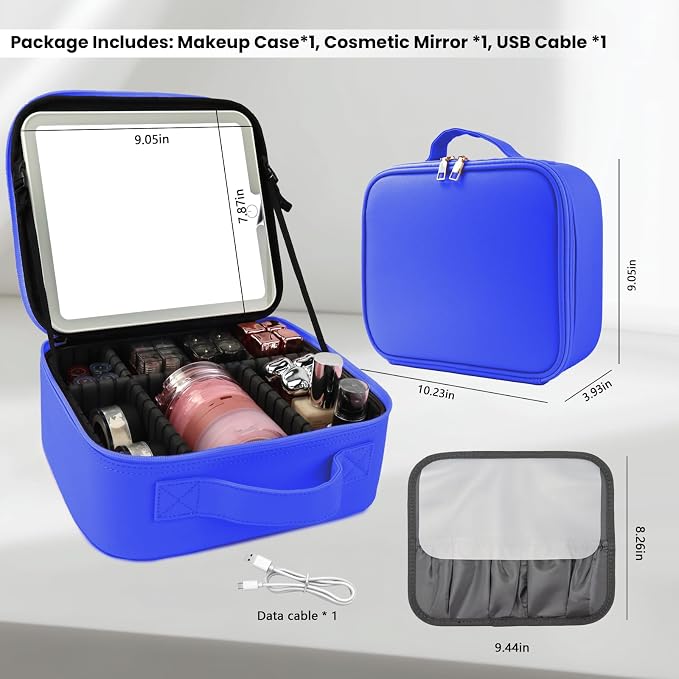 Travel Makeup Bag with LED Mirror and Light Makeup Travel Bag Organizer - Image 8