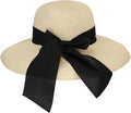 Surblue Straw Summer Hat Women's Floppy Sun Hat Wide Brim Beach Bow Hat by SURBLUE