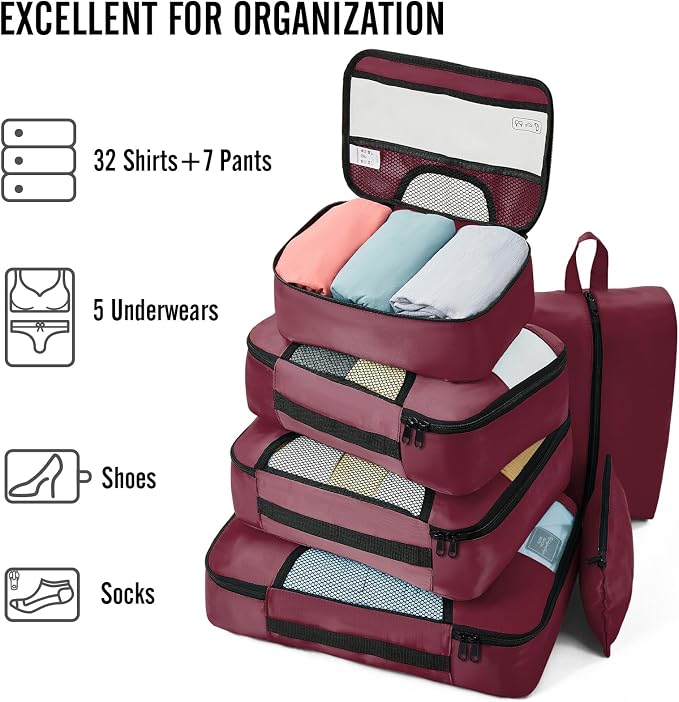 Veken 8 Set Packing Cubes for Travel Essentials, Suitcase Organizer Bags in 4 - Image 5