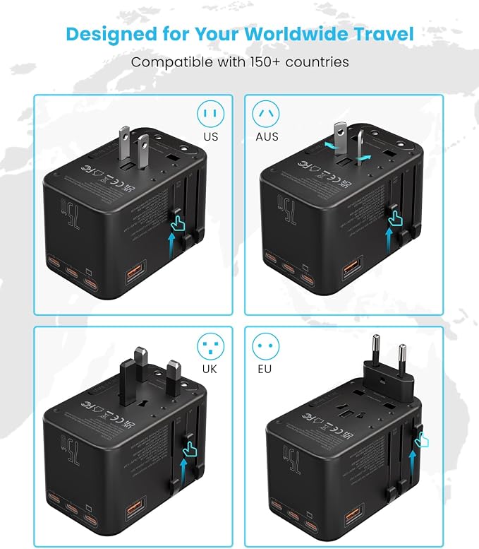 Universal Travel Adapter, VINTAR 75W GaN International Power Adapter - Image 3