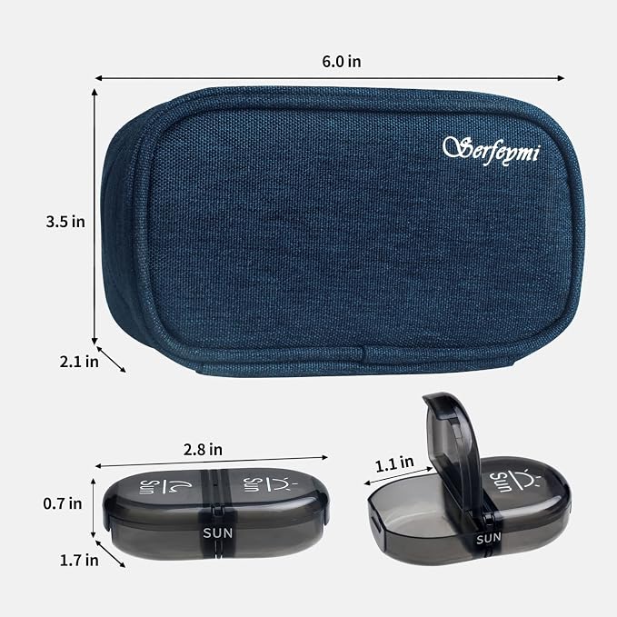 Serfeymi Weekly Travel Pill Organizer 2 Times A Day AM PM Upgraded Black Pill - Image 2