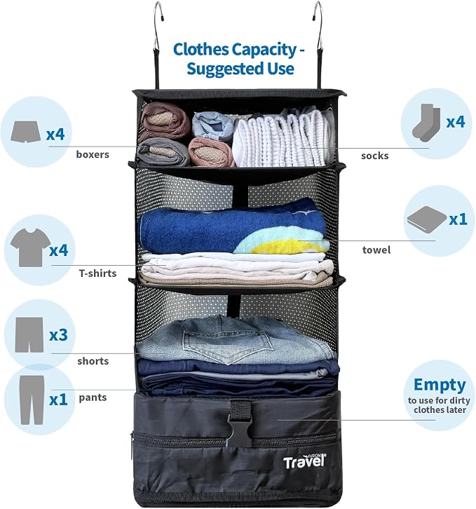 Grand Fusion Stow-N-Go Travel Luggage Organizer – Portable Hanging Travel - Image 3