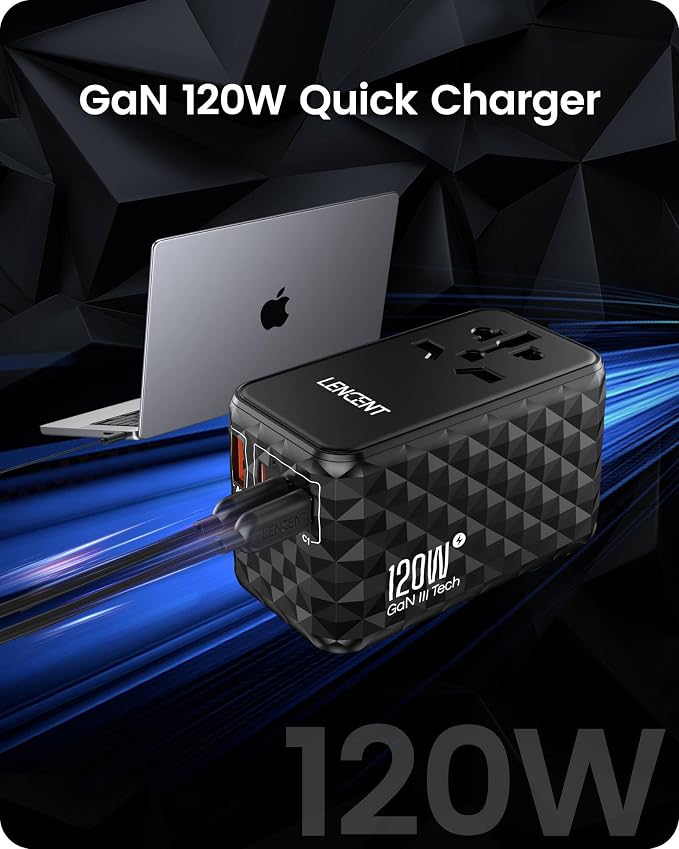 LENCENT 120W Universal Travel Adapter, GaN International Travel Adapter - Image 3