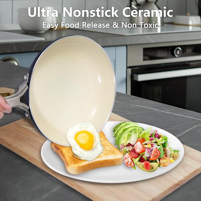Pots and Pans Set, 7 Piece Nonstick Ceramic Cookware Set, Kitchen Induction - Image 3