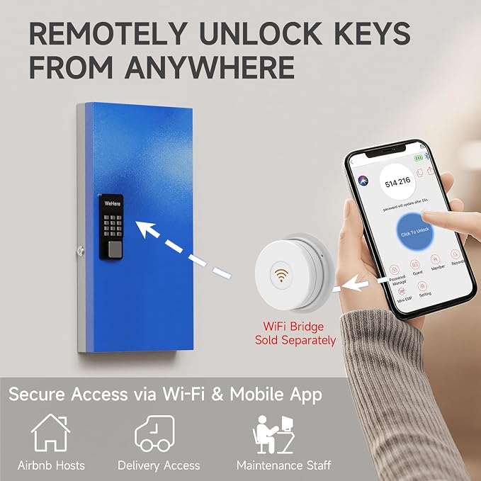 WeHere 48 Key Lock Box Wall Mount, APP Bluetooth/OTP/Wi-Fi Remote/Fixed - Image 5