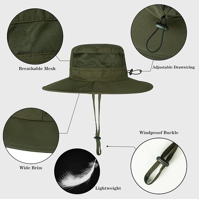 Sun Hat for Men/Women, UPF 50+ Fishing Hat, Waterproof Wide Brim Bucket Hat - Image 3