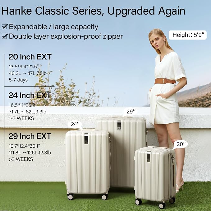 Hanke Expandable Hardshell Luggage Sets 3 piece Carry on Luggage - Image 2