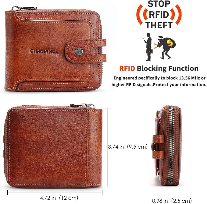 Men's brand buckle driver's license zipper genuine leather wallet, large - Image 2