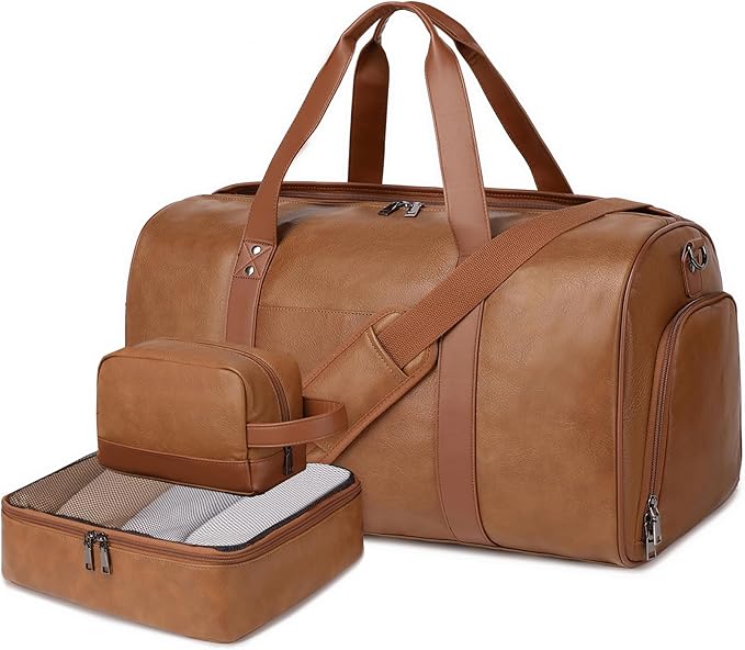 Wogarl 3PCS Leather Weekender Bag by Wogarl