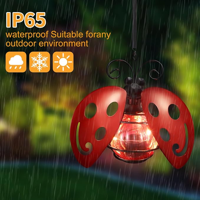 2 Pack Lady Bug Solar Outdoor Hanging Lantern Creative Small Sculpture Lights - Image 5