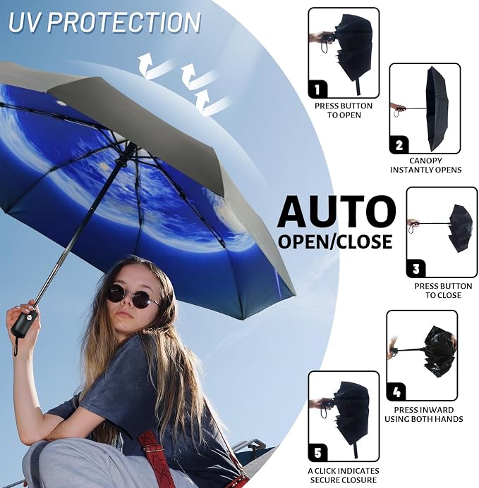 SY COMPACT Travel Umbrella Windproof Automatic Umbrellas Small Compact UV Sun - Image 4