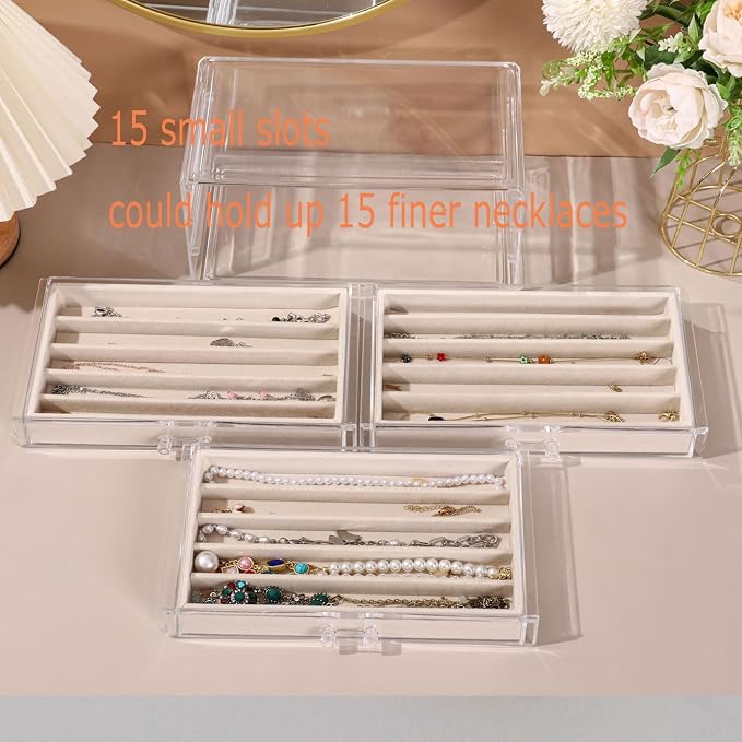 Necklace Organizer Box with Clear Lid, Dustproof Velvet Jewelry Holder Storage - Image 2